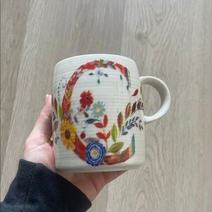 Anthropologie Starla M Halfmann Floral Monogram Mug
